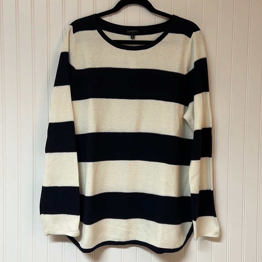 Talbots | Navy & Cream Striped Sweater | XL | NWT